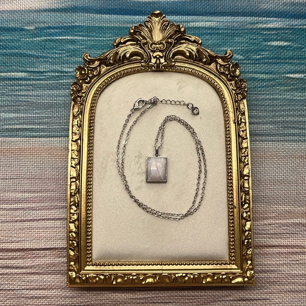 M222 Faceted Moonstone High Grade Fire Square S925 Sterling Silver Necklace